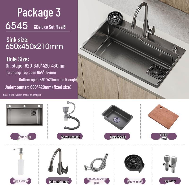 Handmade Gunmetal Gray SUS304 Stainless Steel Large Single Bowl Kitchen Sink