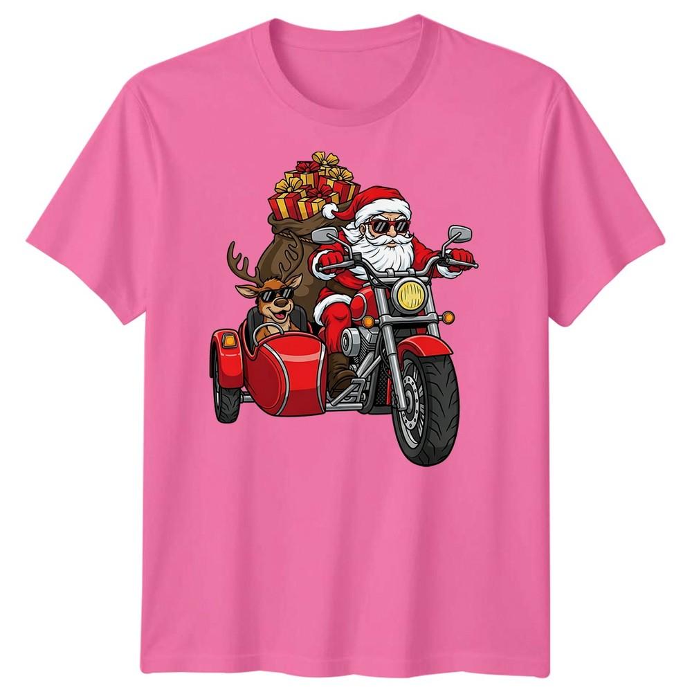 Santa Claus Reindeer Motorcycle Christmas Holiday Unisexs TShirt Gift