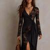 Boho-Western-Stil Spitze Patchwork Tiefes V Taille Schlitz Temperament Hochzeitsgast Kleid