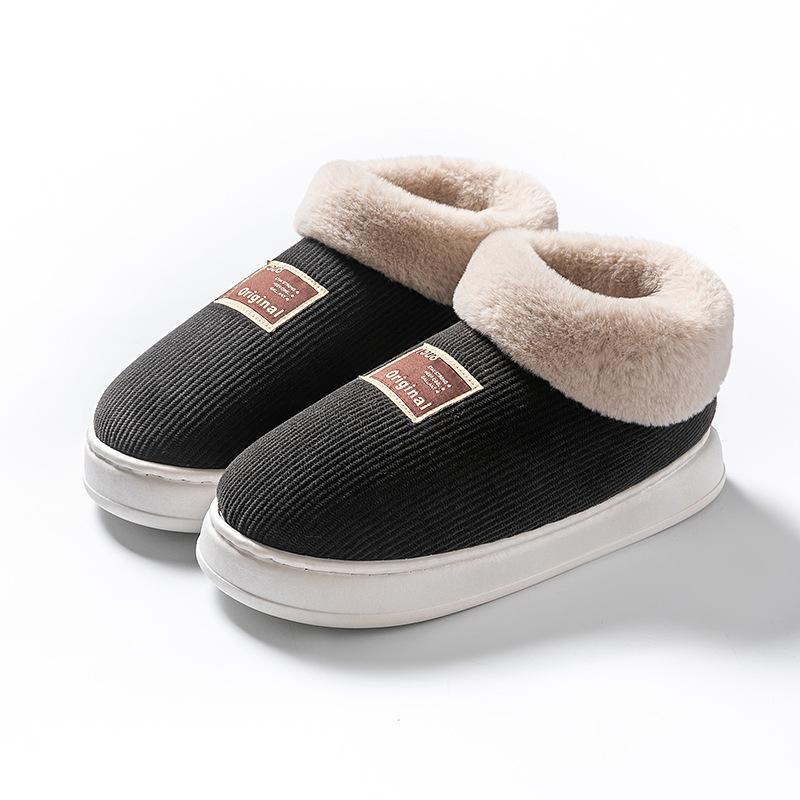 

High-top cotton shoes, new indoor home in autumn and winter, thick-soled flanged cotton slippers are comfortable Size 44-45 [Suitable for 43-44]