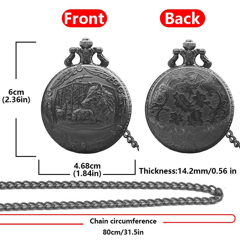 Vintage Bronze Wolf Tierkopf Quarz Taschenuhr Halskette Kette Anhänger Geschenk für Herrenuhr