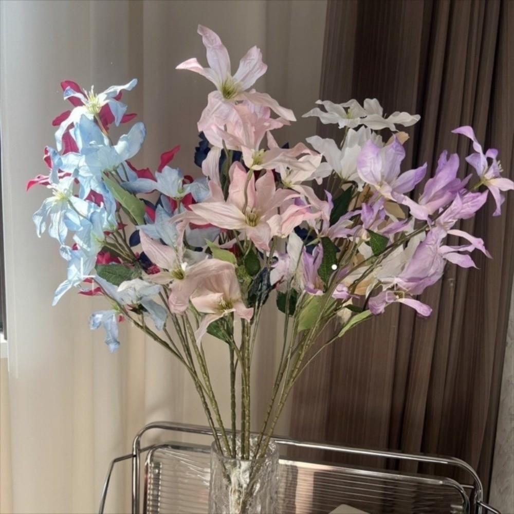 Lilies Artificial Flower Plastic Fake Bouquet Realistic Faux Lilies Flower  Home