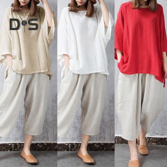 

Женские летние топы с круглым вырезом и рукавами 3/4, базовая текстурированная однотонная футболка свободного кроя, офисная уличная одежда M хаки