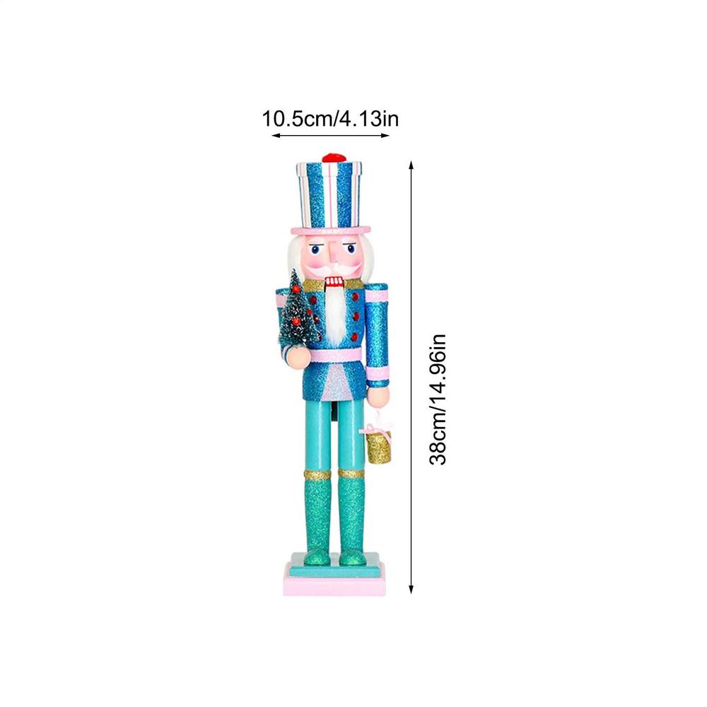 38CM glitter Christmas tree nutcracker solid wood decorative puppet gift craft Christmas ornaments for Holiday Kitchen Dinner синий
