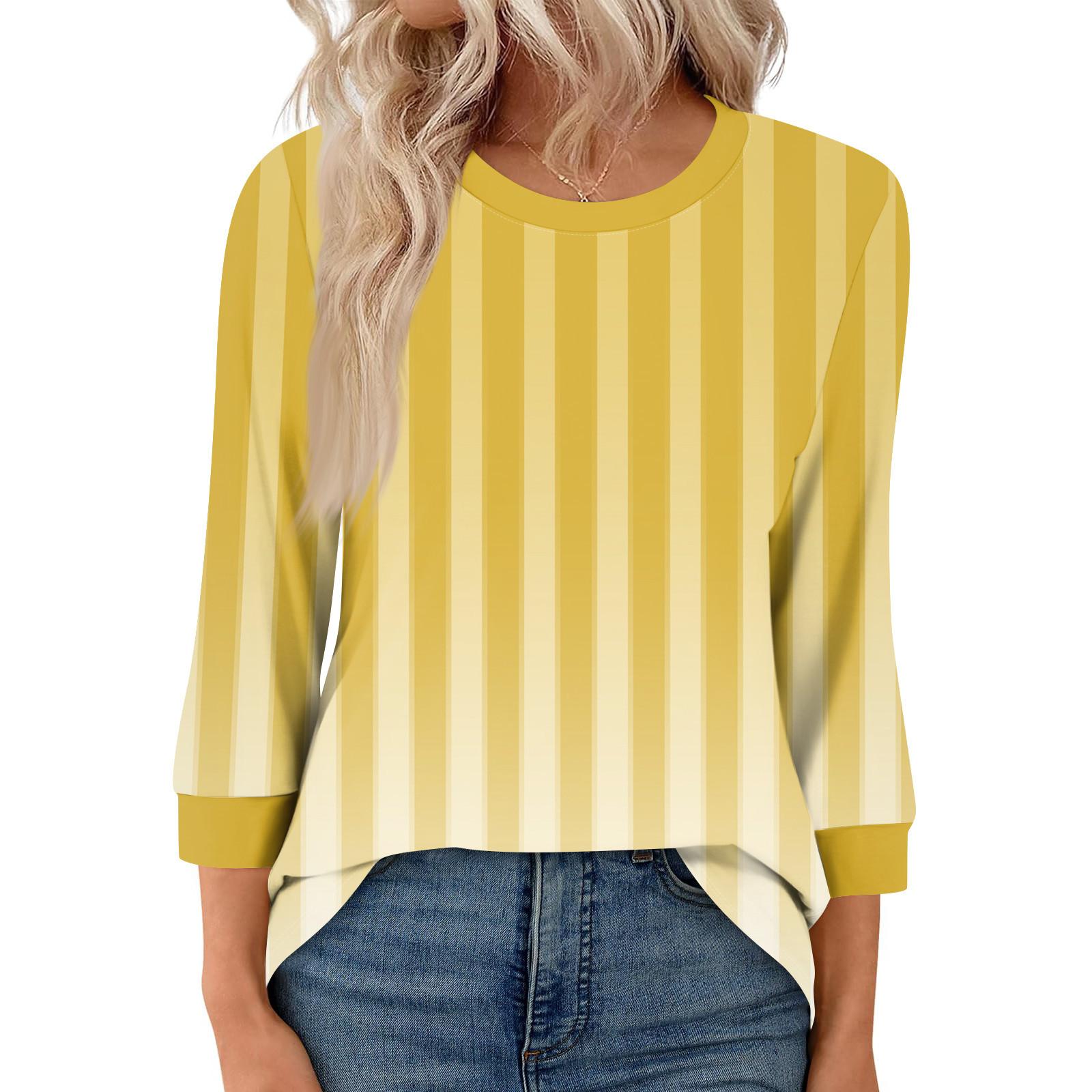 

Женская модная повседневная футболка с рукавом семь восьмых и принтом, топ с круглым вырезом XL жёлтый