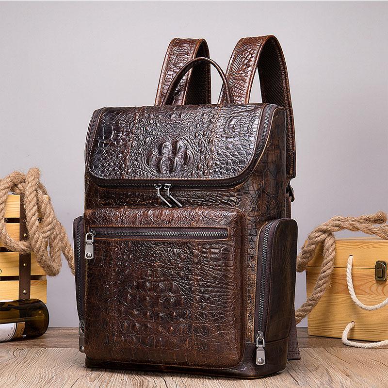 2026 new fashion crocodile leather men's backpack men's bagpack casual fashionable cowhide travel backpack for man real cow skin