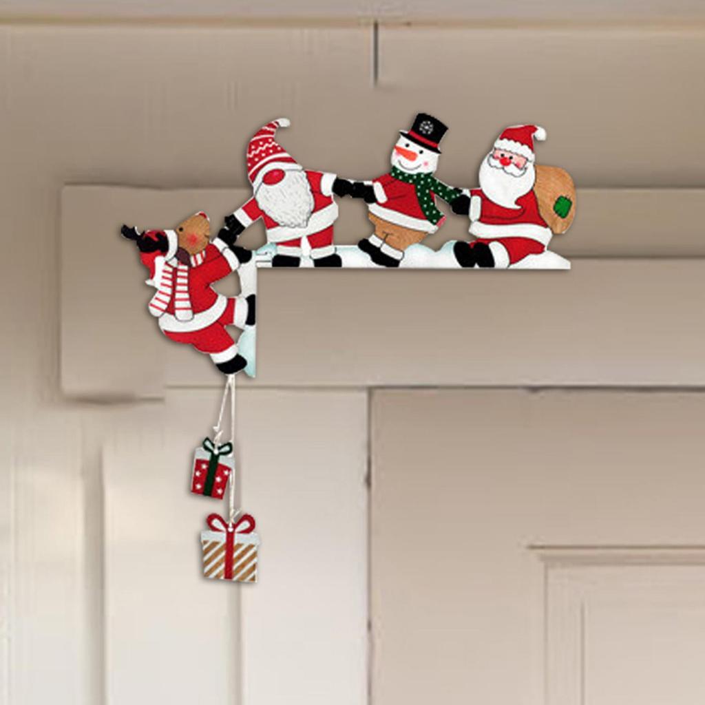Door Corner Christmas Decoration With Dolls Holding Hands Cartoon Santa Claus Snowman Elk Corner Door Decor Set