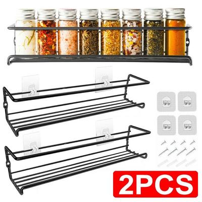 Suporte de especiarias de metal para parede suspensa de 1/2 unidade Prateleira de cozinha para especiarias sem perfuração