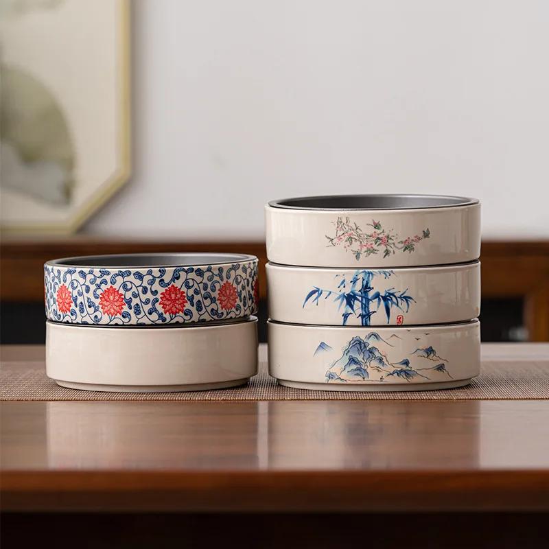 Wood Ash Pot Bearing Kung Fu Teaware Small Tea Table Teapot Bearing Retro Ceramic Dry Foam Tray Household Water Storage Tea Tray