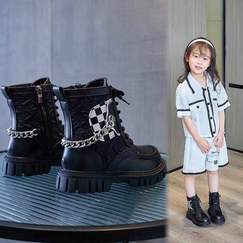 2024 Kinder Kurzstiefel für Mädchen Herbst Neue Mode UK Stil Weich Bequem Schlicht Lässig Vielseitig Trendig Lederschuhe