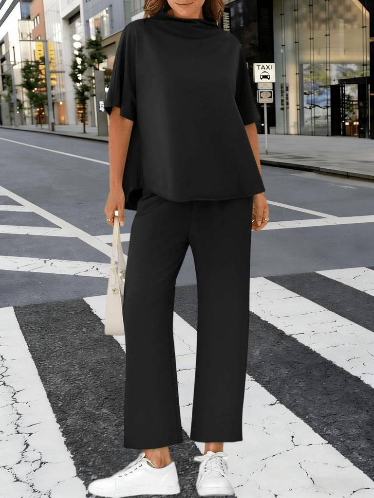 Completo Lounge Oversize da Donna con Pullover a Manica Pipistrello e Pantaloni a Gamba Larga