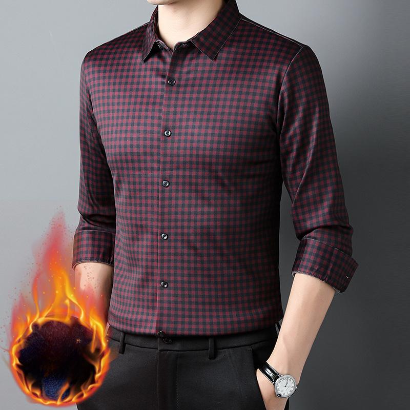 Winter Fleece Thickened Men's Long Sleeve No-Iron Shirt