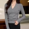 NaVaVa Slim FiT Ribbed V Neck Long sleeVe T shirT nT3057