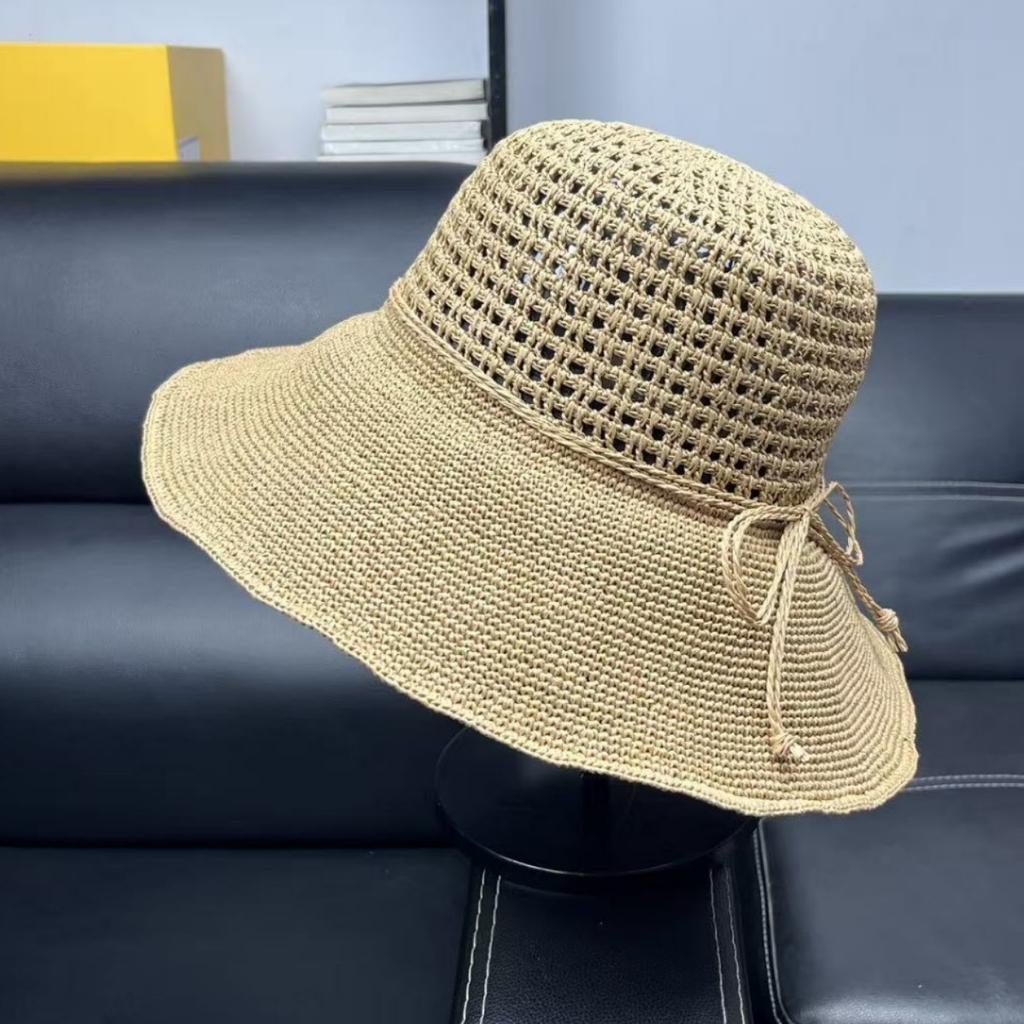 Extra fine straw hand crochet straw hat women's summer foldable sunscreen bucket hat summer travel visor