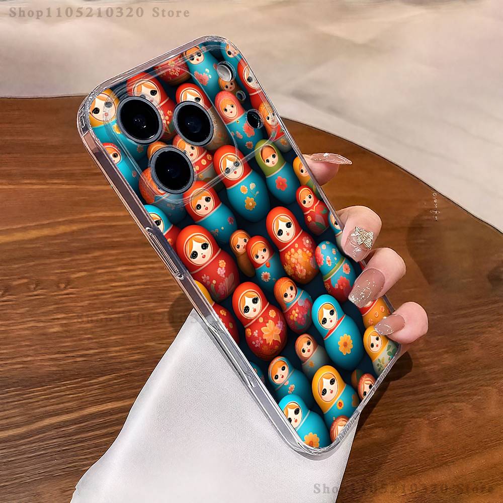 Russian Doll Matryoshka Phone Case For iPhone 17,16,15,14,13,12,11 Pro,Max,Plus,X,XS,XR,SE4,E Mini Transparent Soft Cover
