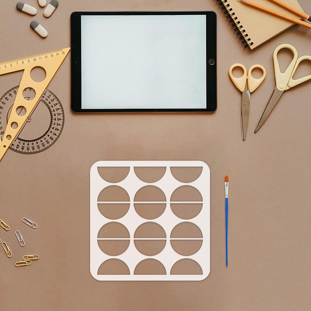 4Pcs 4 Styles PET Hollow Out Drawing Painting Stencils for DIY Scrapbook Photo Album Half Round 200x200mm 1pc/style