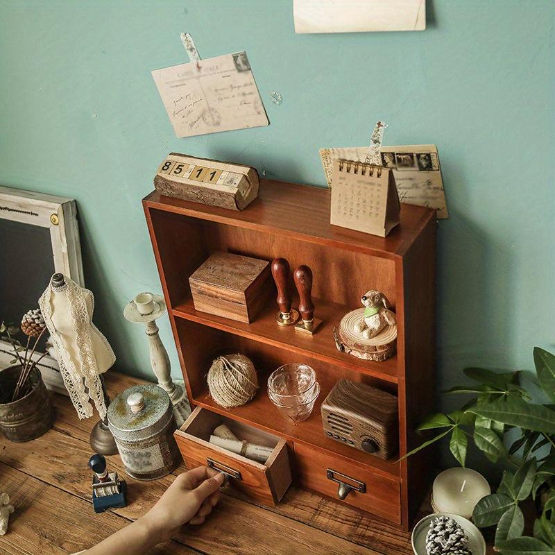 1pc 2/9 Squares Vintage Wooden Dividers Organizer with 2 Drawers,Makeup&perfume&dolls Display Container Cabinet.