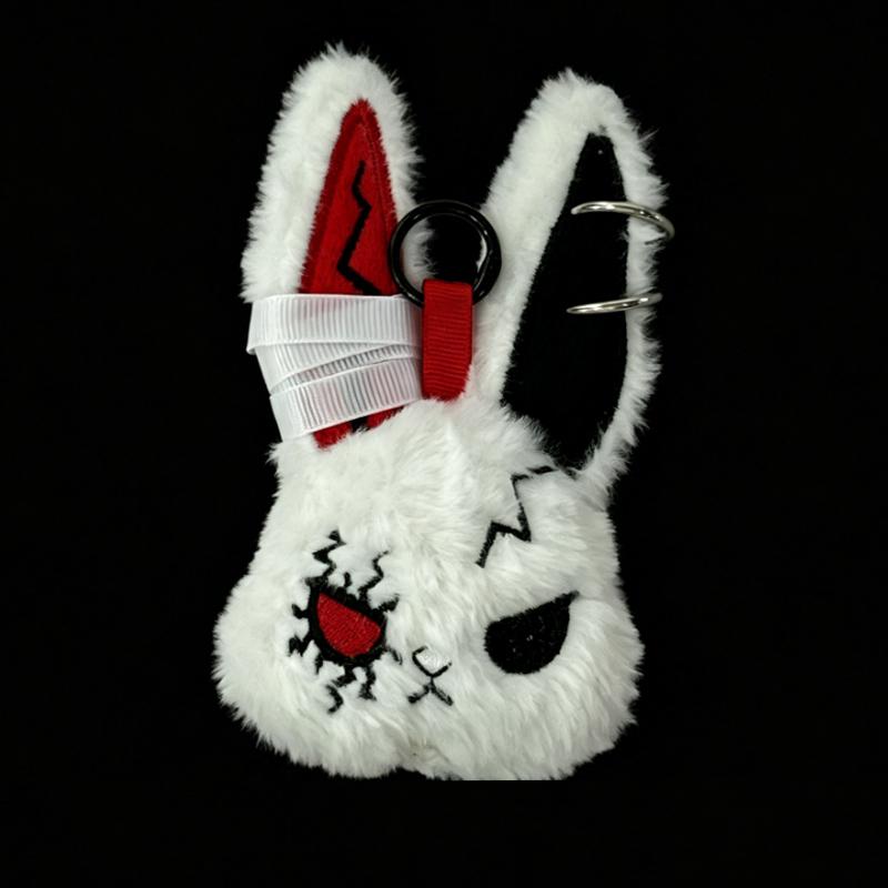 -- Gothic Bunny Plush Keychain RabbitBag Charm with Bandage Desian Kawaii Key Ring Pendant Car Bag Ornament Girl Gift