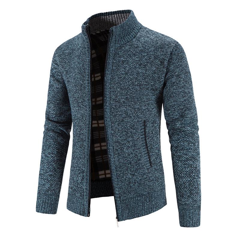 Men's Autumn and Winter Zipper Sweater Velvet Stand-up Collar Jacket Men's Loose Knit Sweater Jacket Top Men