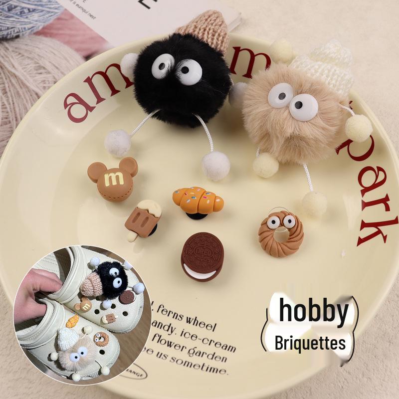 Coal Briquette Plush Doll Shoe Ornaments: Removable & Cute Clog Accessories 