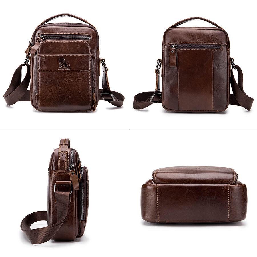 LAOSHIZI Borse a tracolla in vera pelle di mucca Borse da uomo con patta Casual Solid Borse a tracolla Borsa a tracolla Borsa a tracolla