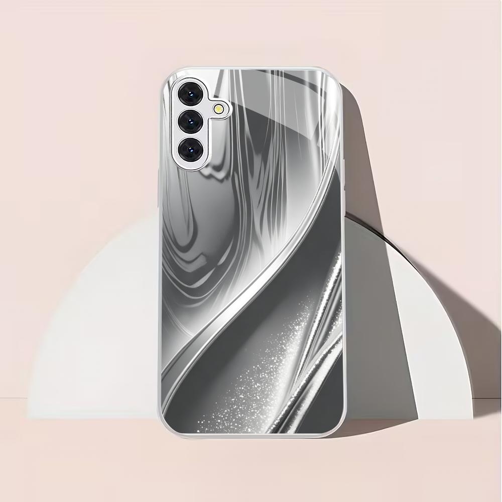 Custodia per telefono in vetro placcato argento con texture curva adatta per Samsung Galaxy S26 S25 S24 S23 S22 S21 S20 FE/Ultra/Plus antiurto