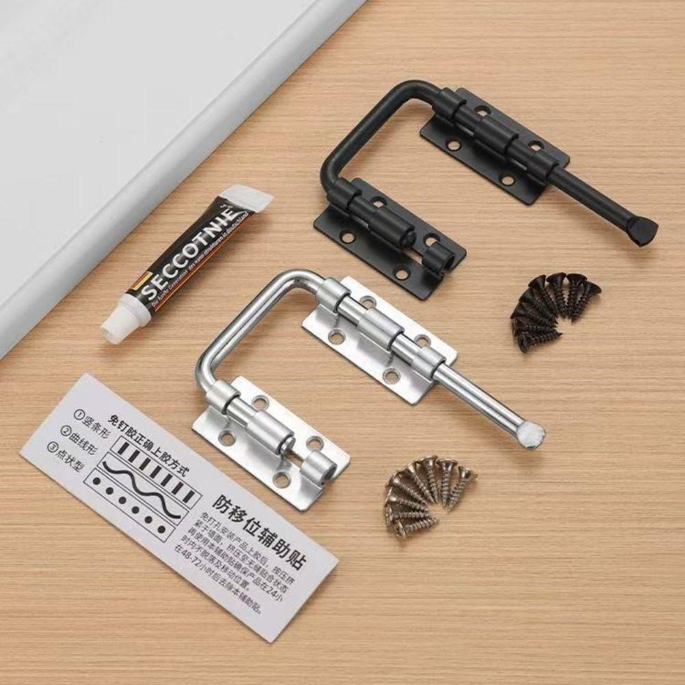 Hardware Stainless Steel Door Latch Lock Non Perforated 90/180 Degree Anti-theft Buckle Safety Thickened Door Bolts Garage