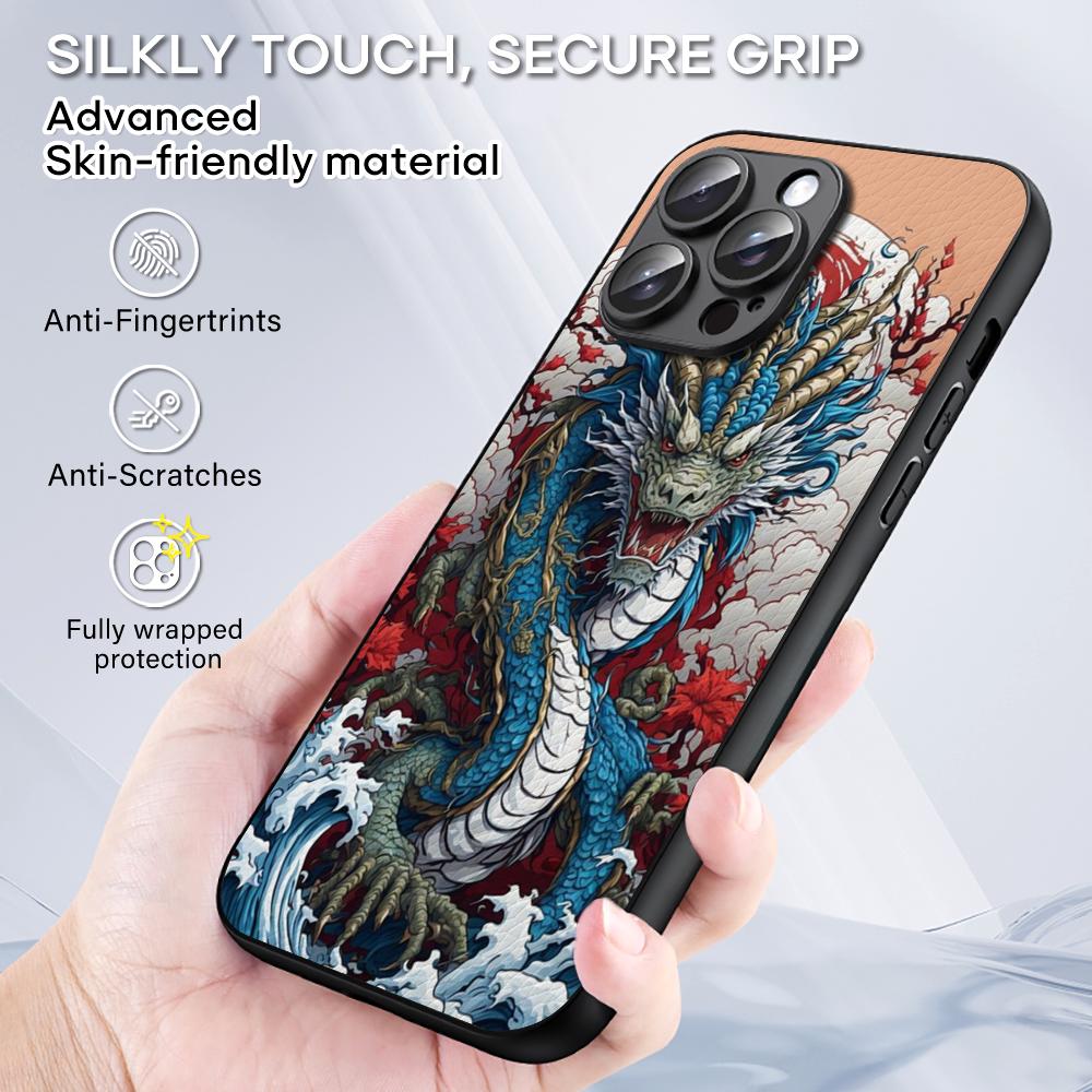 Chinese dragon fashion design Phone Case For iPhone 16 15 14 13 12 11 Plus Pro Max High-end Luxury Black hard case Sheepskin