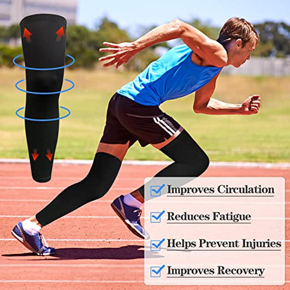 1 Pair Long Leg Sleeves Compression Leg Full Long Knee Sleeves Elastic Sports Long Leg Sleeves for Men Women Running Football