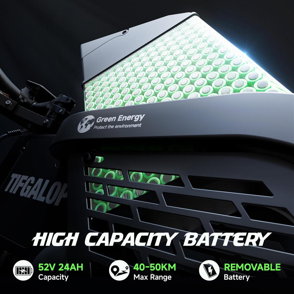 TIFGALOP Adult Electric Bicycle, 2000W Powerful Dual Motor, 52V 24Ah Lithium-ion Battery, 45-90 Km Range, 20-inch Wide Tires
