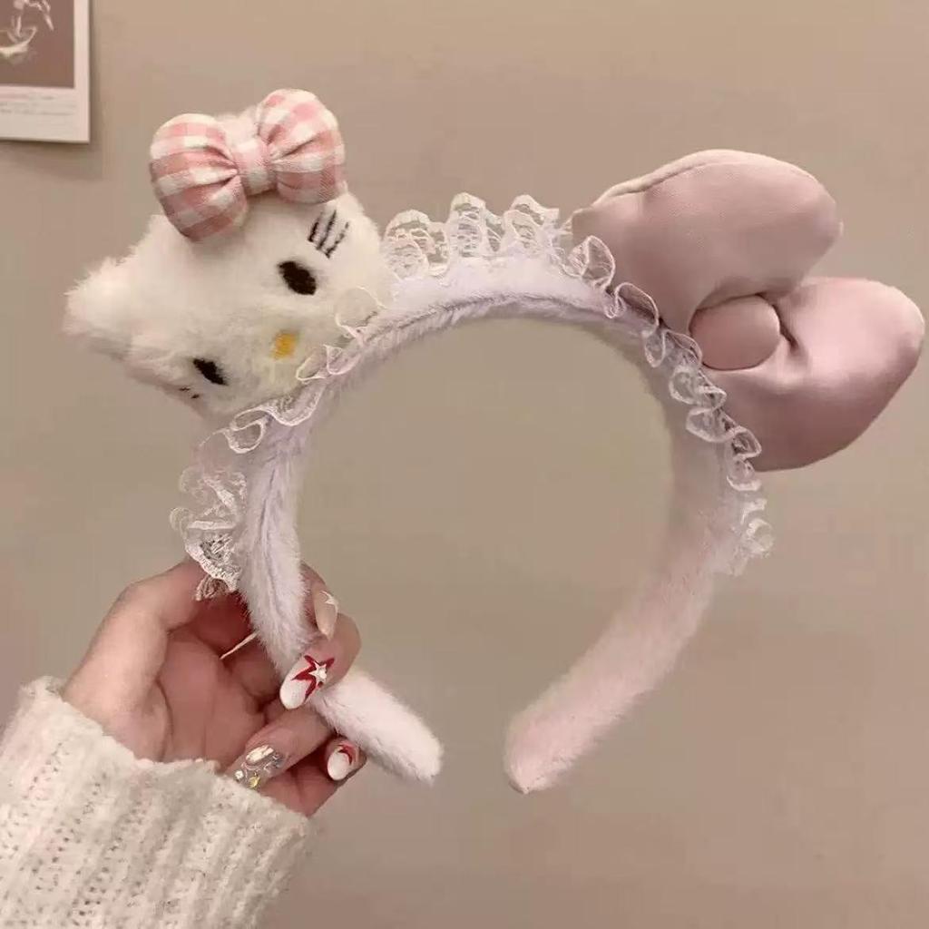 Women's Cute Lace Bow Cat Headband - Cartoon Plush Face Wash Hair Accessory