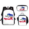 Classic Popular Novelty Funny Haiti Flag 3D Print 3pcs/Set Pupil School Bags Laptop Daypack Backpack Lunch Bag Pencil Case