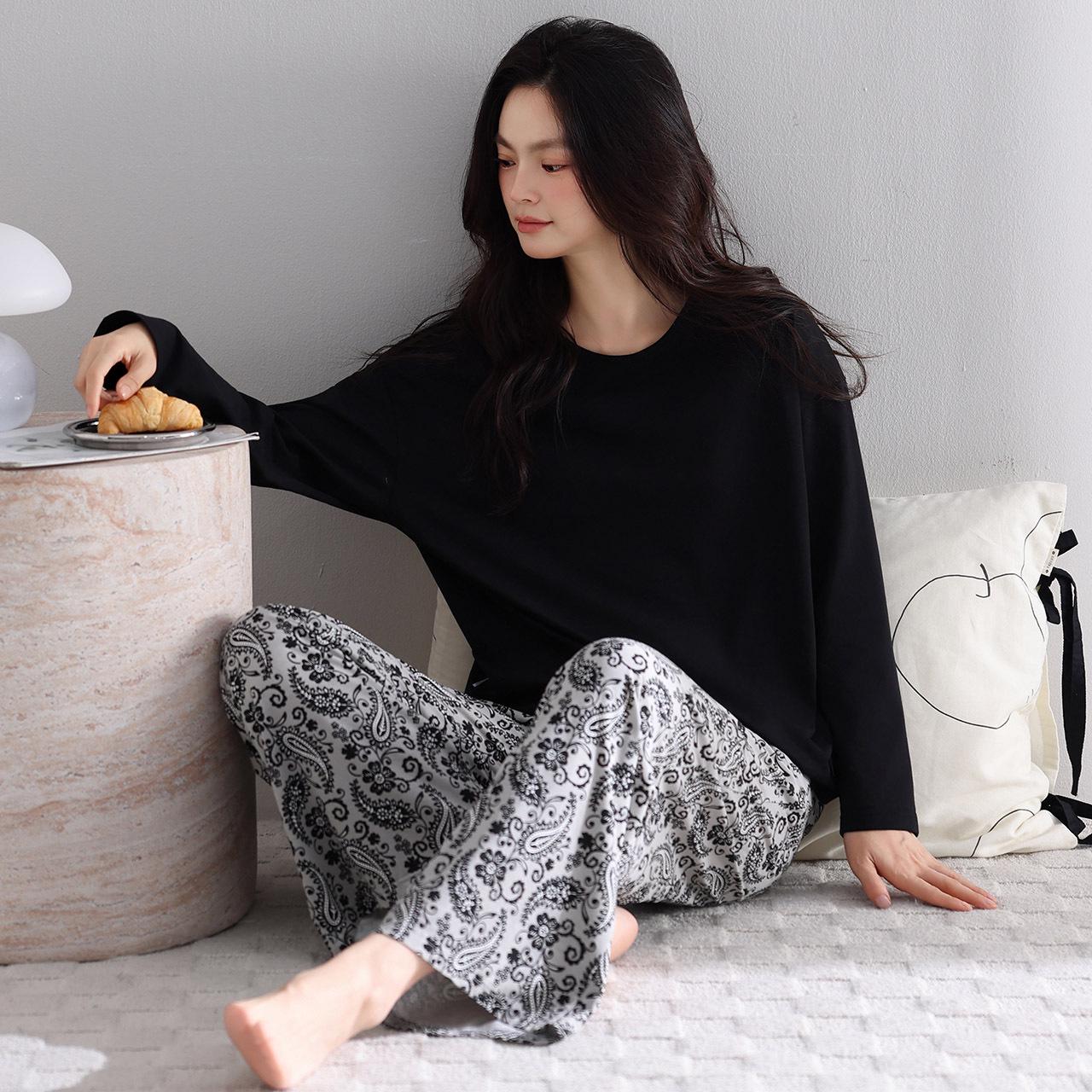 

Женский пижамный комплект из лайкры и хлопка с длинным рукавом 2025 - Повседневная молодежная домашняя одежда для весны и осени M (height 155-160 cm, weight 80-100 lbs)