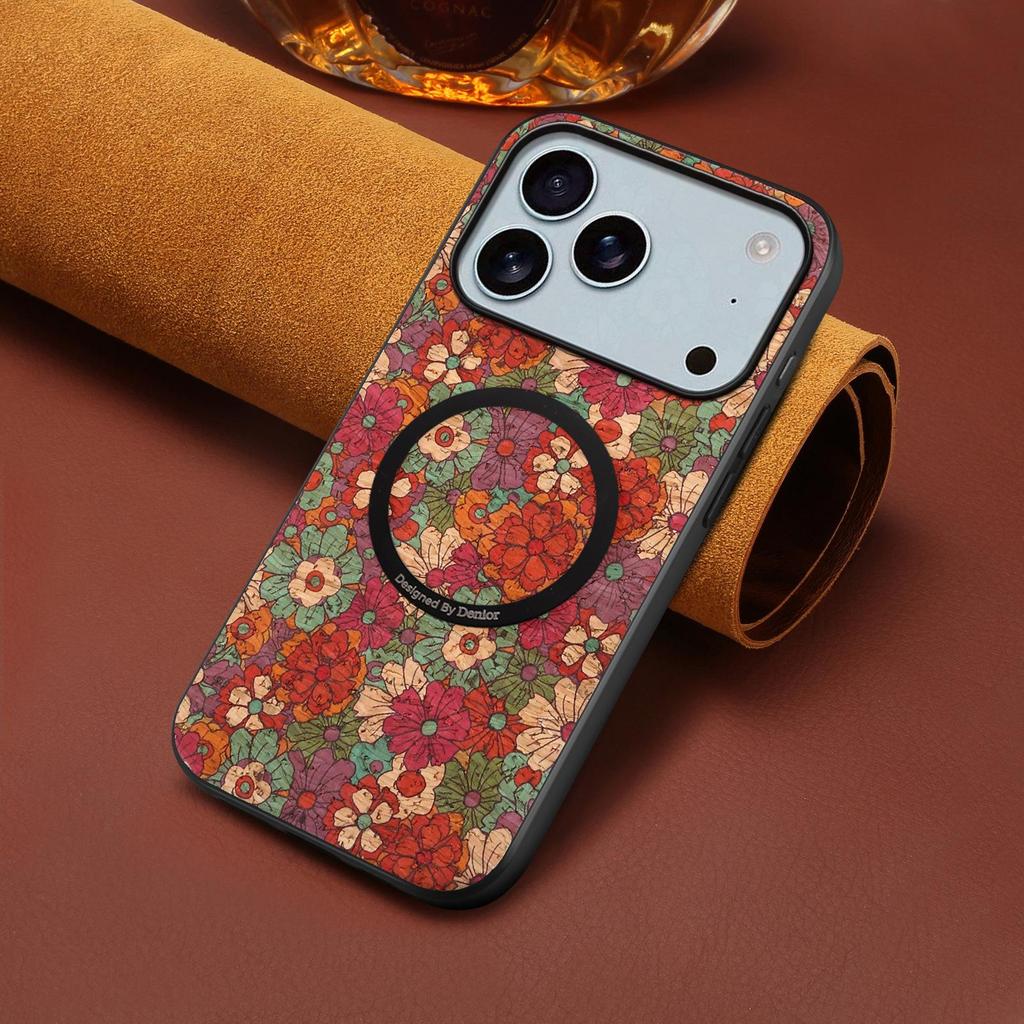 Denior Flower Leather Magnetic Case for iPhone Air, 16/15 Plus, 17 Pro