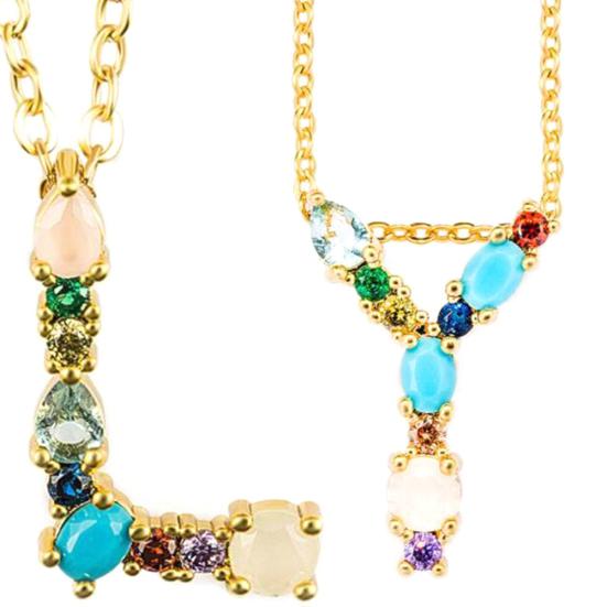 Women Cubic Zirconia Inlaid 26 English Letters Pendant Chain Necklace Jewelry