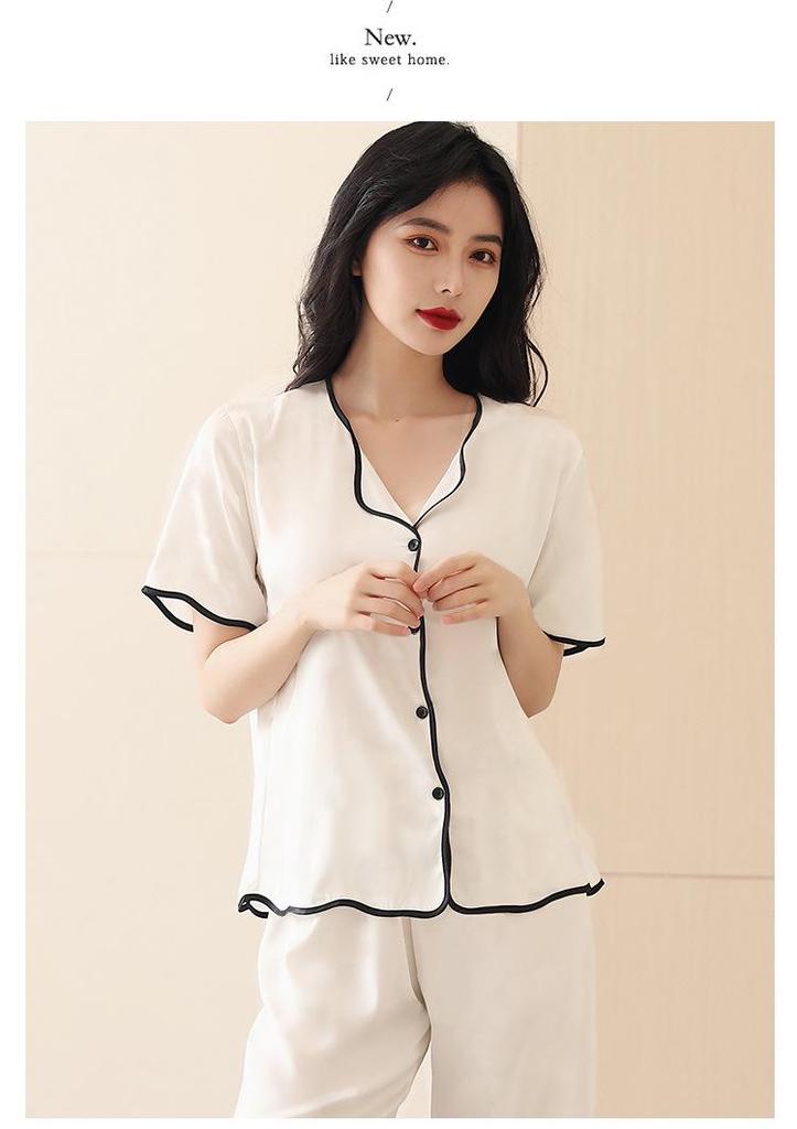 Women's Ice Silk Pajama Set: Short Sleeve Lapel, Korean Style for Spring to Autumn