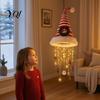 DIY Christmas Ceiling Pendant Light?Up Santa Hat Hanging Chandelier Kit, Warm LED String Lights Creative Holiday Craft Kit with Star Tassel, Indoor