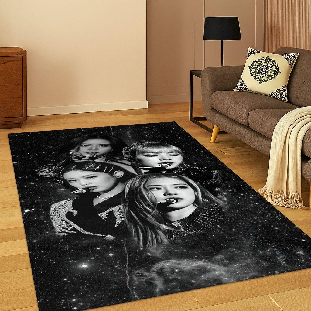 Tappeto Kpop B-Black Pink Gruppo Cantante Stella per Camera da Letto Soggiorno Divano Zerbino Decorazione Casa, Tappeto Area Antiscivolo Regalo
