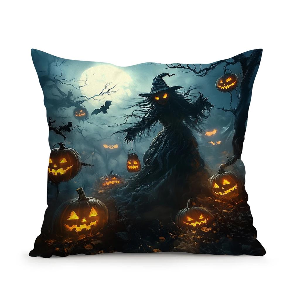 Halloween Horror Pumpkin Cushions Pillowcase Polyester Cushion Cover Throw Pillow Sofa Decoration Pillowcover Home Room Decor
