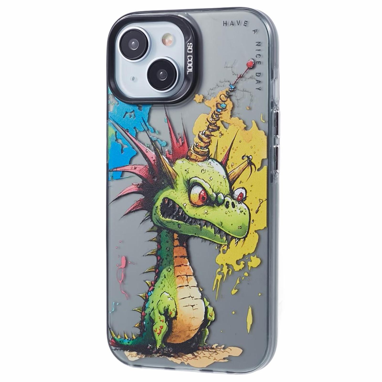 

For iPhone 15 Plus Graffiti Case PC+TPU Animal Pattern Phone Cover Dinosaur