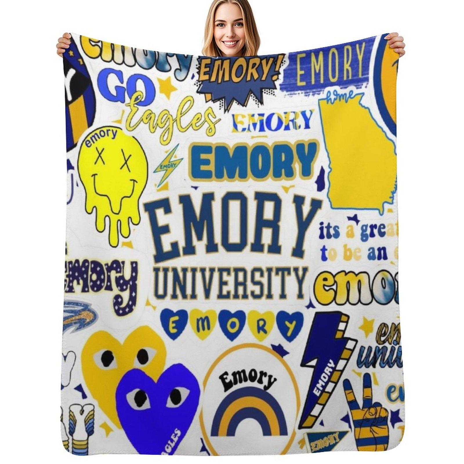 E M O R Y Eagles Collage Design Throw Blanket Cozy Napping Blanket Gift for Mom Dad Size: 75*100cm, Weight: 230 GSM