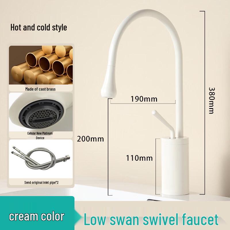 TLXT Cream Swan Neck Pull-Out Faucet