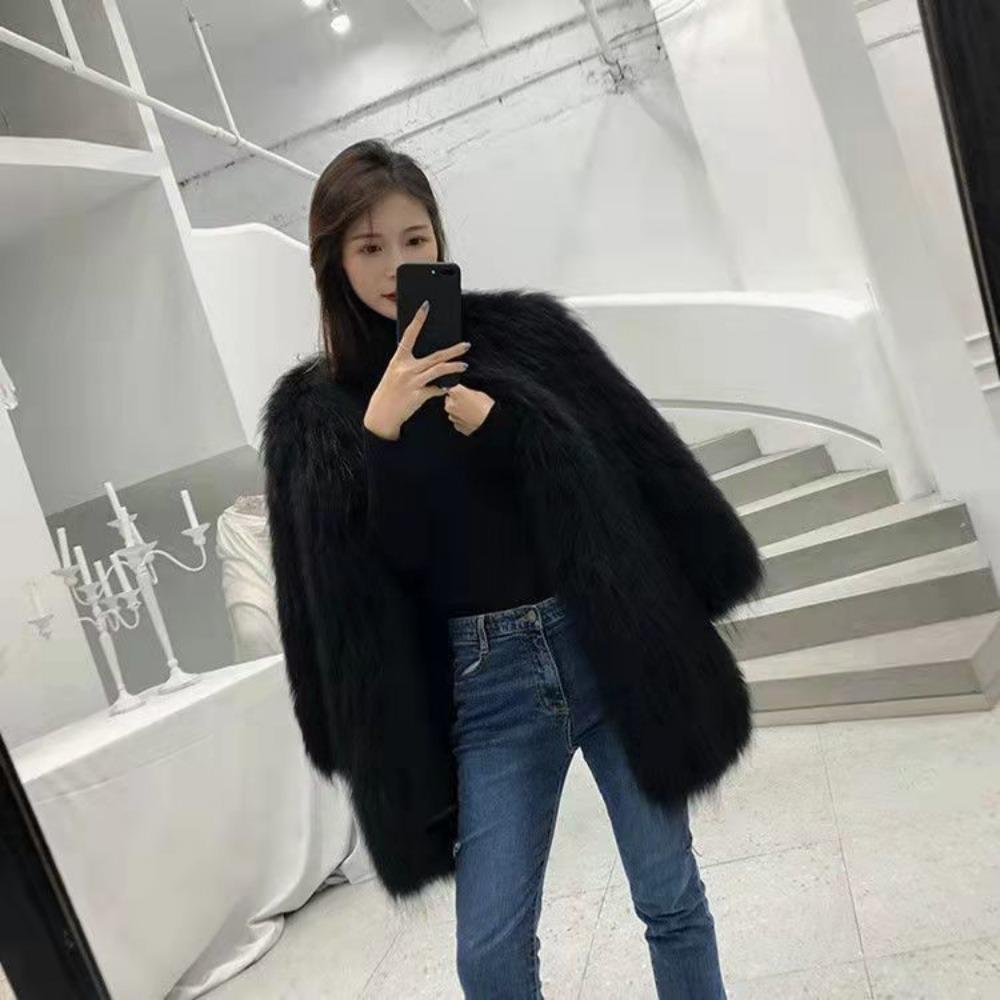 New Fashion Imitation Fur Coat Women's Versatile Knitted Spice Girl Fur Coat Women's Foreign Style Medium and Long Long Hair Coat