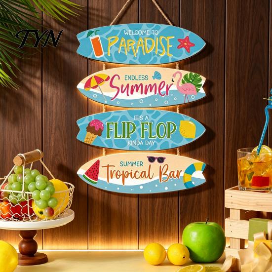 Ornament Dom Wiejski Dekoracja Inspirujący Drewniany Znak Wiszący, Letni Surfing Dzieci Pozytywny Cytat Tablica Ścienna, Rustykalny Znak na Sznurku na Ganek do Sypialni Pokoju Podwórka
