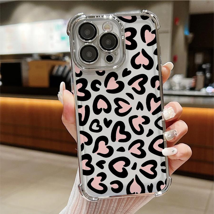 

Cartoon Love Leopard Pattern Case for Apple iPhone 17 Pro Max 16e 15 Air 13 11 14 12 Plus 16 Pro Phone Cover iPhone 13 Pro