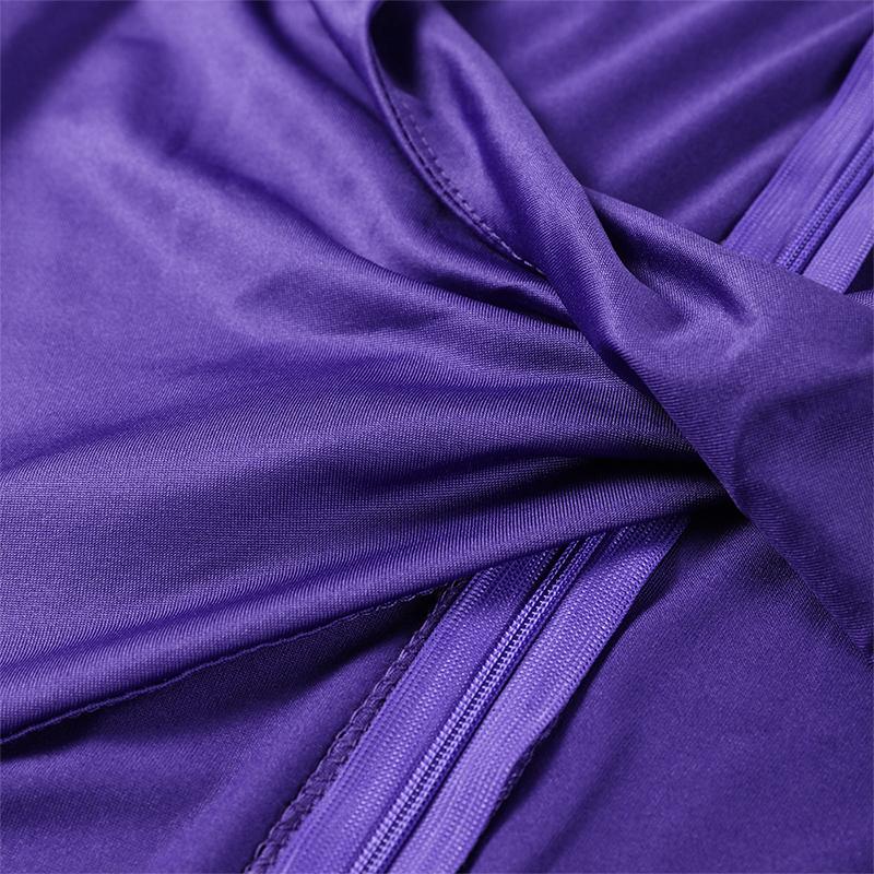 Purple Hollow Dress Sexy Exposed Belly Women Pleated Bow Long Sleeved V-Neck Slim Wrap Hip Dress 2025 New Summer Fashion