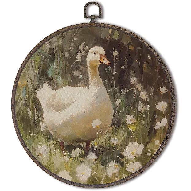 XNXLDYLH Vintage Mallard Duck Nursery Round Framed Wall Art Decor, Rustic Cottagecore Duck Hunting Hanging Wall Bathroom Decor Decorations, Farmhouse duck