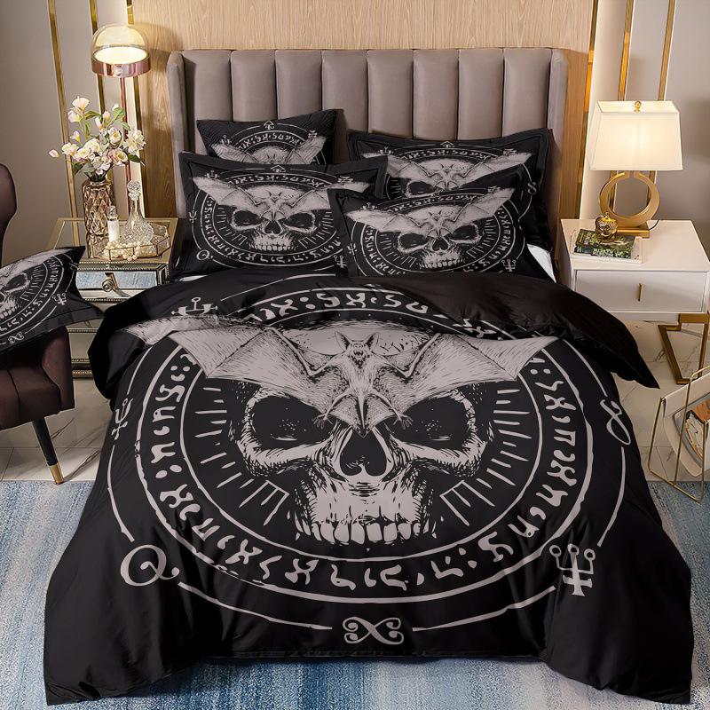 Set de trei piese 3D Textile de casă Lenjerie de pat Schelet Femeie frumoasă Imprimeu Husă de pilotă Cearșaf