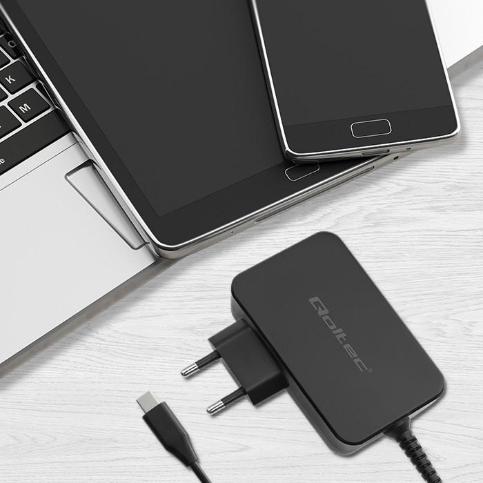 Qoltec Încărcător GaN POWER PRO | 1xUSB-C | 100W | 5-20V | 3-5A | Laptop | Smartphone | Neagră
