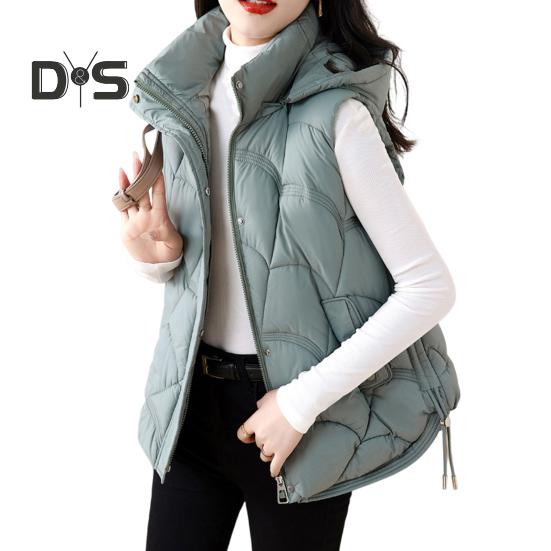 

Женский хлопковый жилет с воротником-стойкой, капюшоном, без рукавов, свободный крой, однотонный, с застежкой-молнией, короткий жилет, верхняя одежда XL зелёный